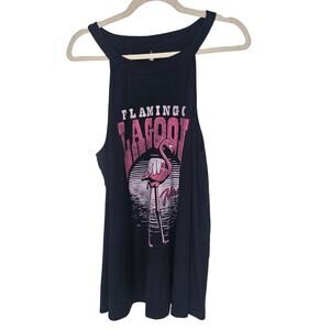 Torrid Tank Top High Neck Tank Top 1X Black Flamingo Lagoon Miami Knit Tank Top